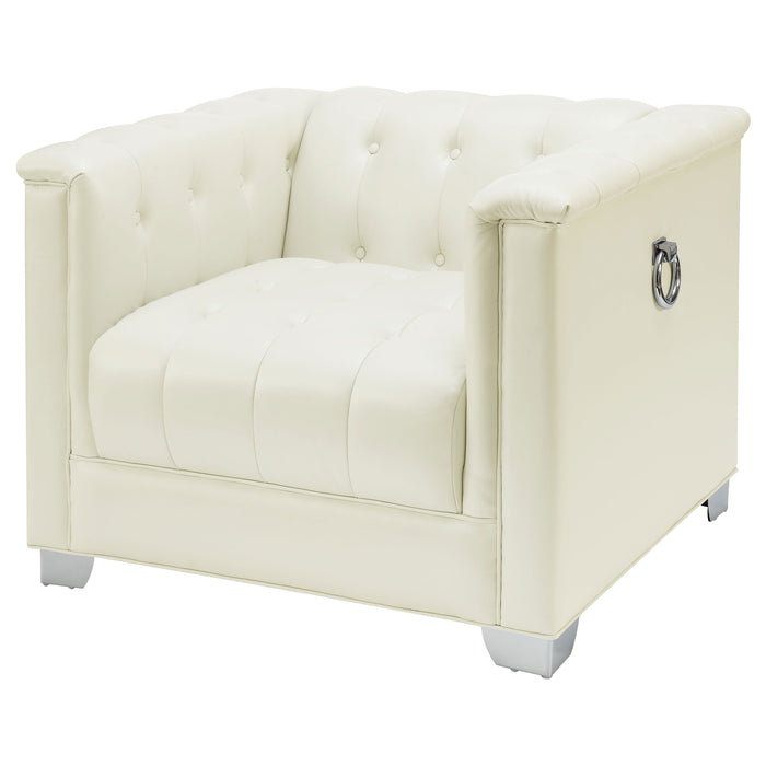 Chaviano Upholstered Track Arm Accent Chair Pearl White