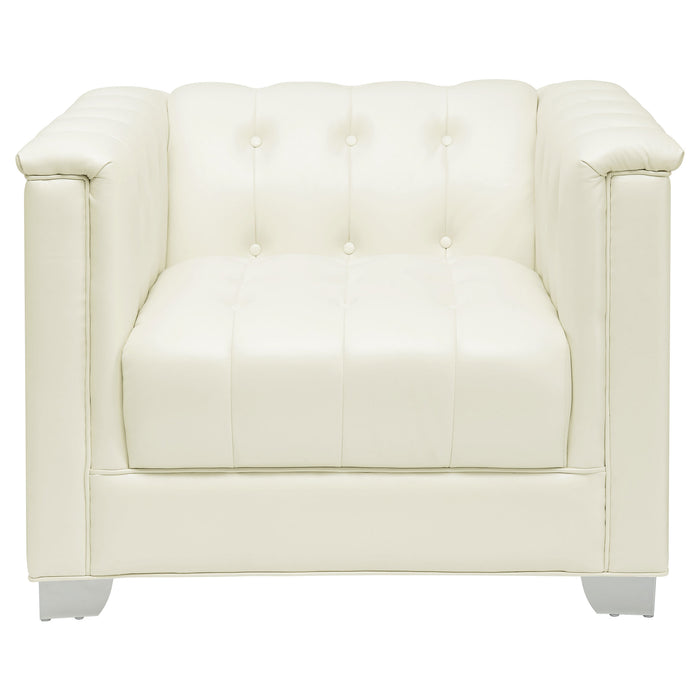 Chaviano Upholstered Track Arm Accent Chair Pearl White