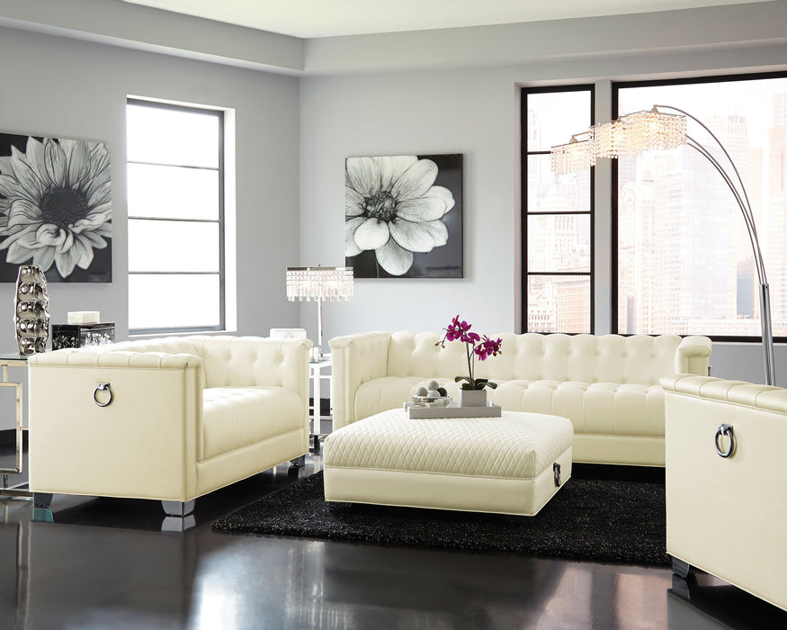Chaviano Upholstered Track Arm Loveseat Pearl White