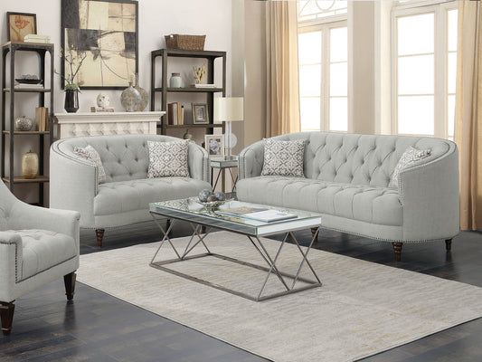 Avonlea 2-piece Upholstered Sloped Arm Sofa Set Grey Fabric