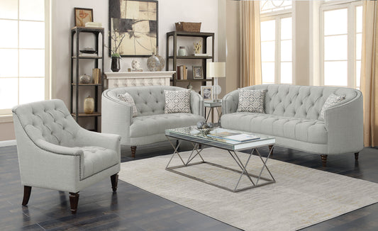 Avonlea 3-piece Upholstered Sloped Arm Sofa Set Grey Fabric