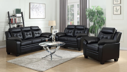 Finley 3-piece Upholstered Padded Arm Tufted Sofa Set Black
