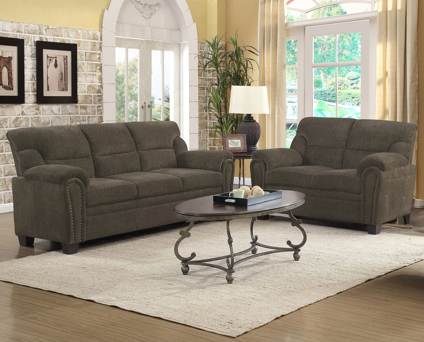 Clementine 2-piece Upholstered Padded Arm Sofa Set Brown
