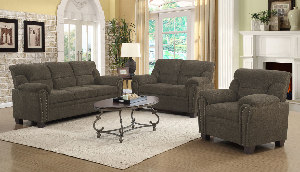 Clementine 3-piece Upholstered Padded Arm Sofa Set Brown