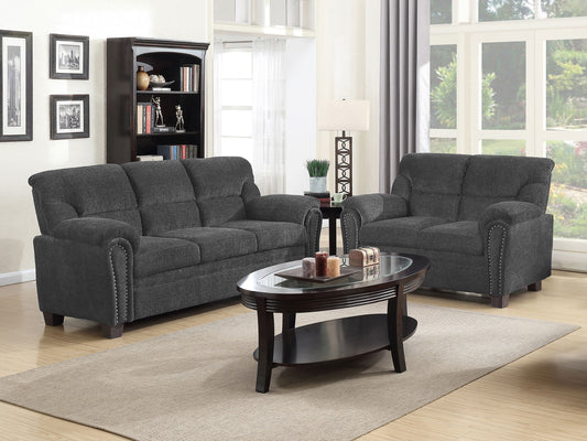 Clementine 2-piece Upholstered Padded Arm Sofa Set Grey