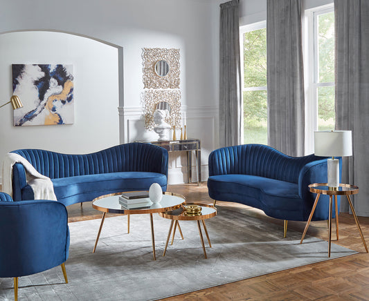 Sophia 2-piece Upholstered Channel Tufted Sofa Set Blue