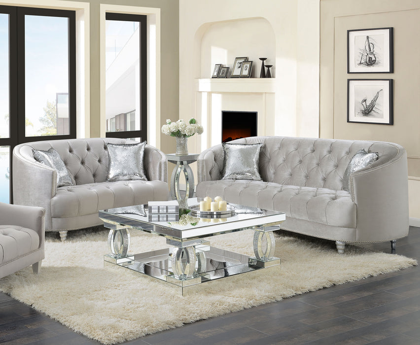 Avonlea 2-piece Upholstered Sloped Arm Sofa Set Grey Velvet