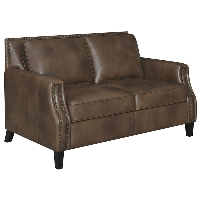 Leaton 2-piece Upholstered Recessed Arm Sofa Set Brown Sugar