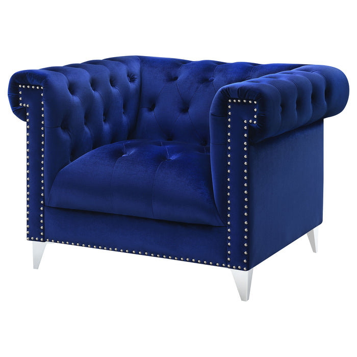 Bleker Upholstered Tuxedo Arm Tufted Accent Chair Blue