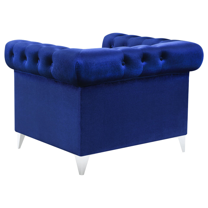 Bleker Upholstered Tuxedo Arm Tufted Accent Chair Blue