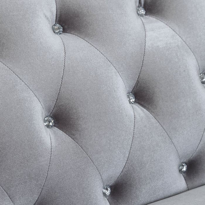 Frostine Upholstered Rolled Arm Tufted Sofa Silver