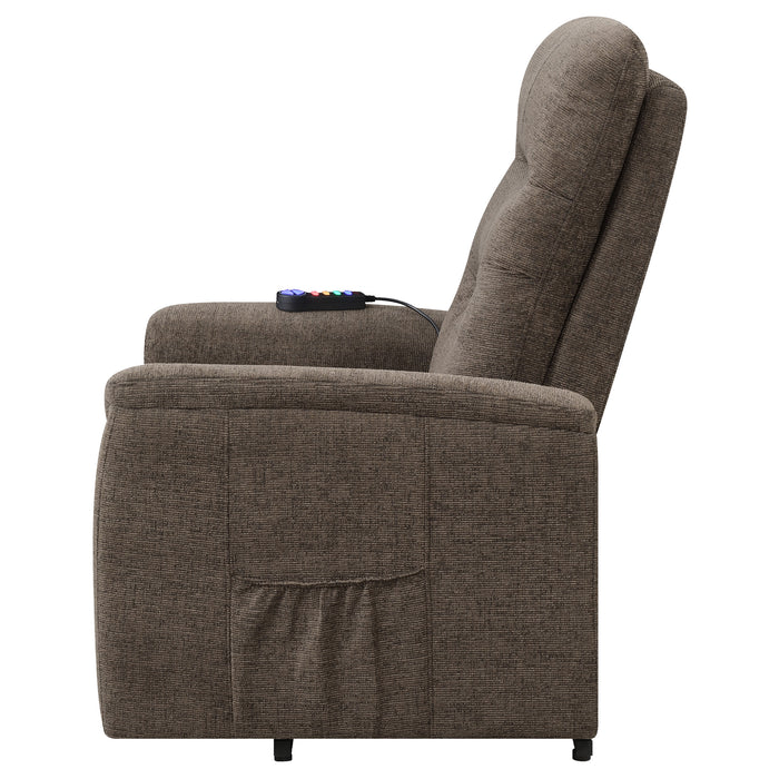 Henrietta Upholstered Power Lift Massage Chair Brown