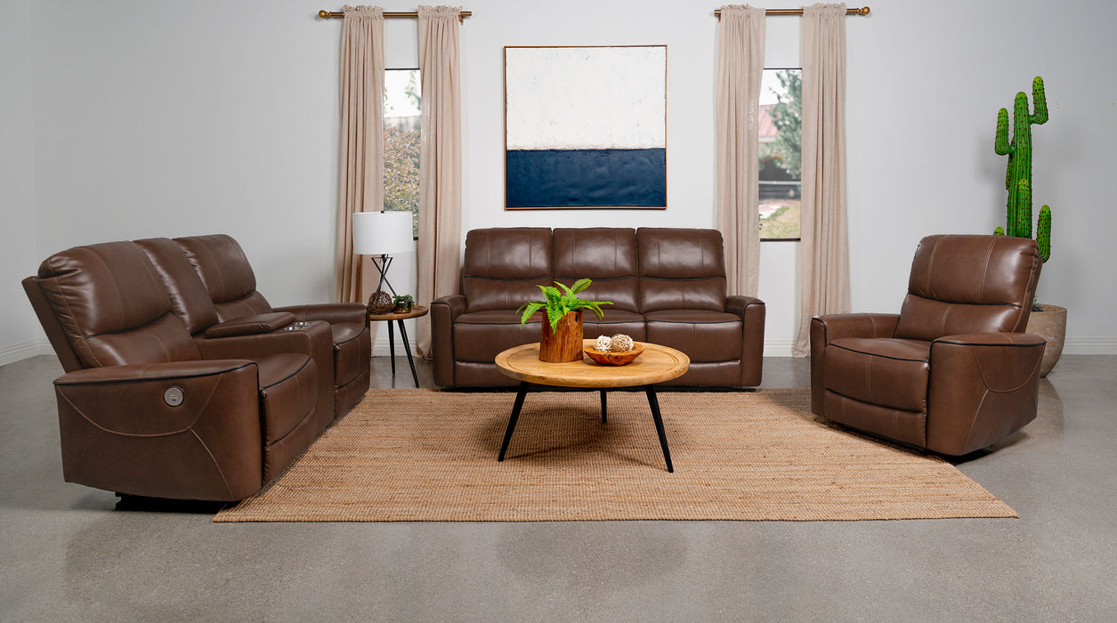 Greenfield Upholstered Power Reclining Loveseat Saddle Brown