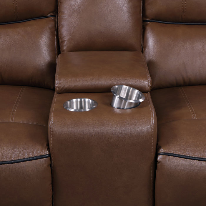 Greenfield Upholstered Power Reclining Loveseat Saddle Brown