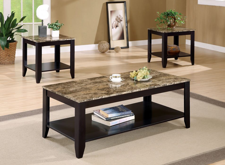 Flores 3-piece Faux Marble Top Coffee Table Set Cappuccino