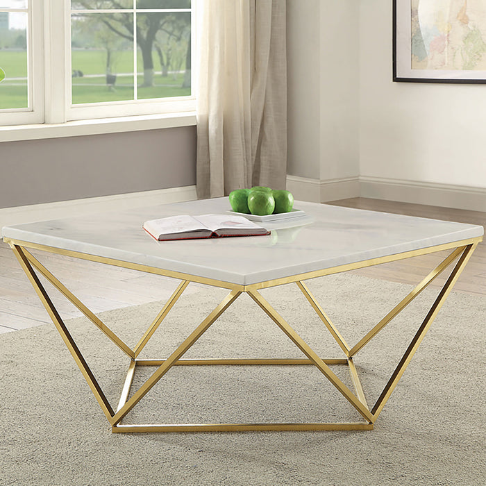 Meryl Square Faux Marble Top Coffee Table White and Gold