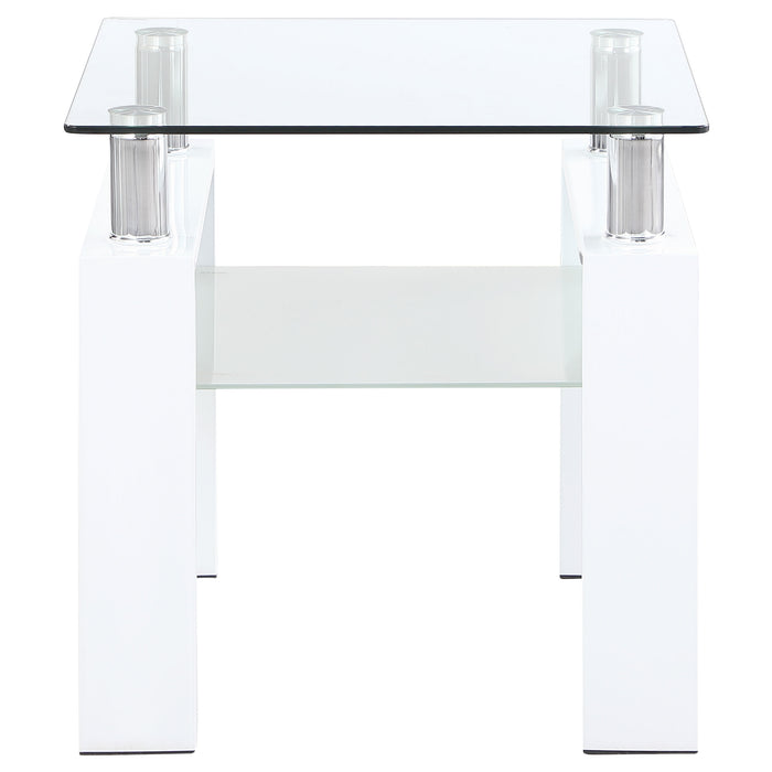 Dyer 1-shelf Square Glass Top Side End Table White