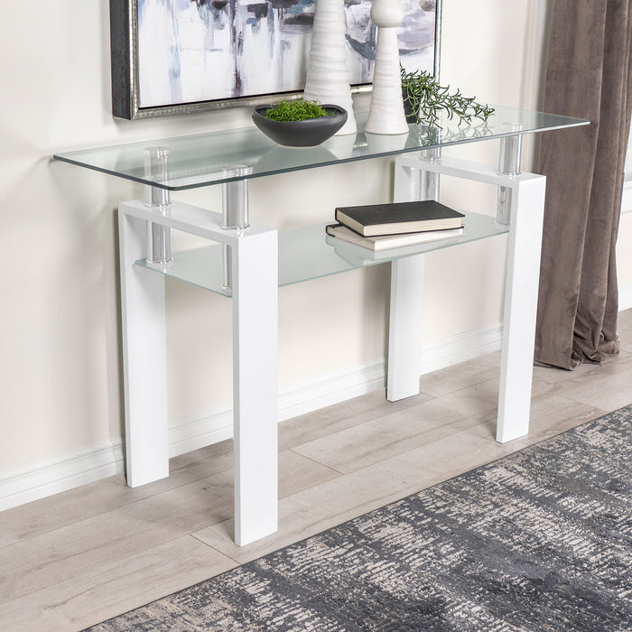 Dyer Rectangular Glass Top Entryway Sofa Console Table White