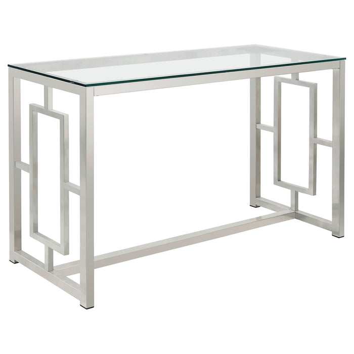 Merced Glass Top Metal Entryway Sofa Console Table Nickel
