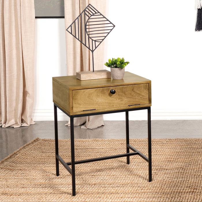 Stephie Rectangular Side End Table with Storage Honey Brown