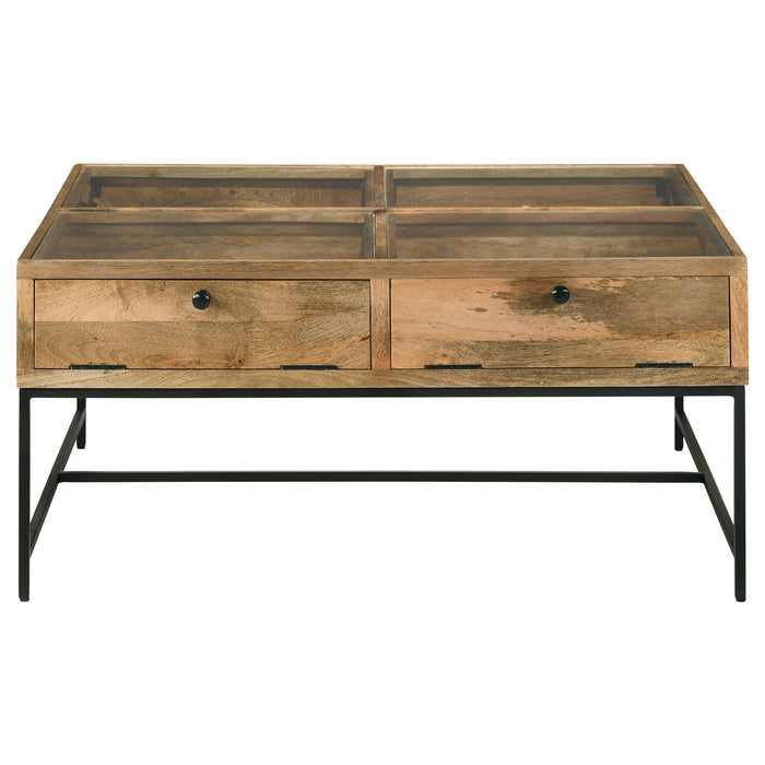 Stephie 4-drawer Square Glass Top Coffee Table Honey Brown