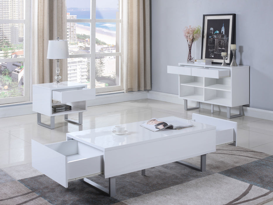 Atchison 2-drawer Rectangular Coffee Table White High Gloss