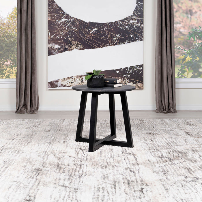 Skylark Round Marble-like SmartTop Side End Table Black