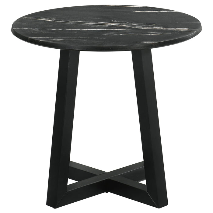 Skylark Round Marble-like SmartTop Side End Table Black