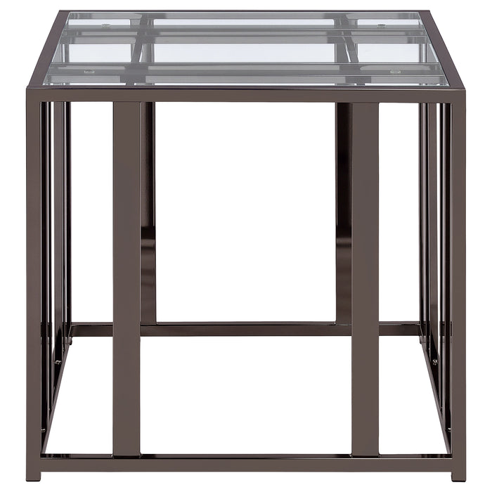 Adri Rectangular Glass Top Side End Table Black Nickel