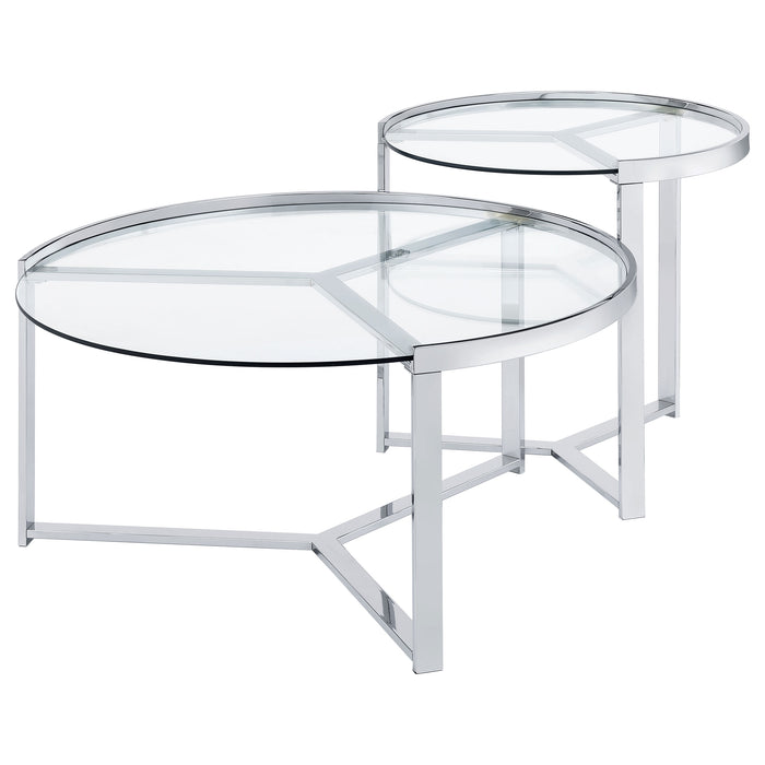 Delia 2-Piece Round Glass Top Nesting Coffee Table Chrome