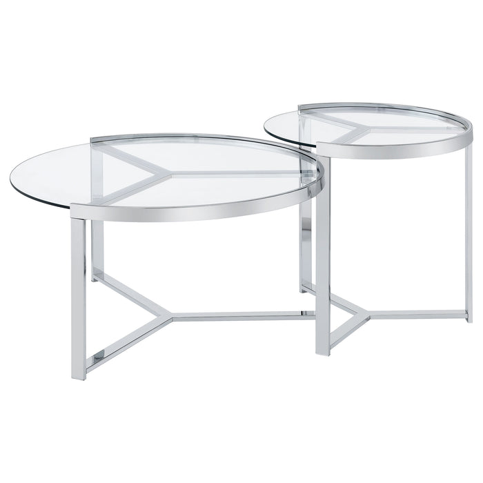 Delia 2-Piece Round Glass Top Nesting Coffee Table Chrome