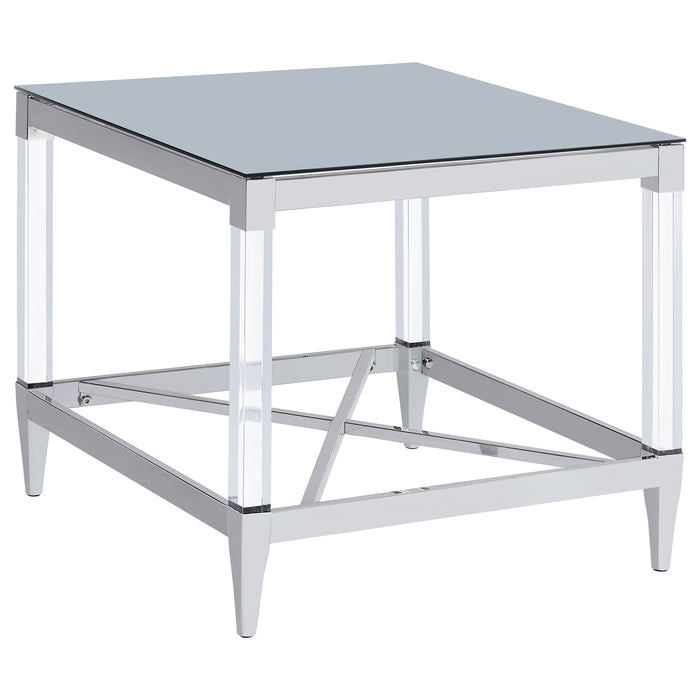Lindley Square Tempered Mirror Acrylic Side End Table Chrome