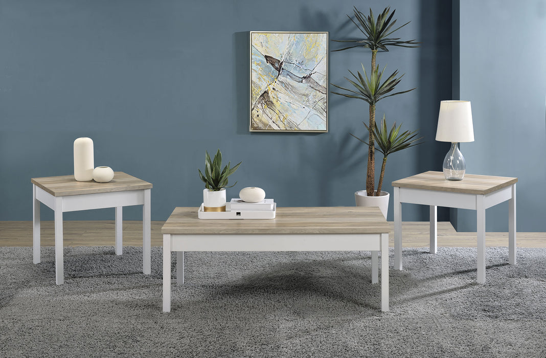 Stacie 3-piece Coffee Table Set Distressed Pine and White
