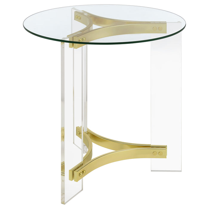 Janessa Round Glass Top Acrylic Leg End Table Matte Brass
