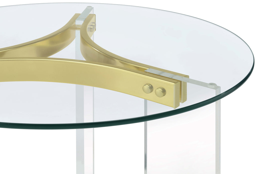 Janessa Round Glass Top Acrylic Leg End Table Matte Brass