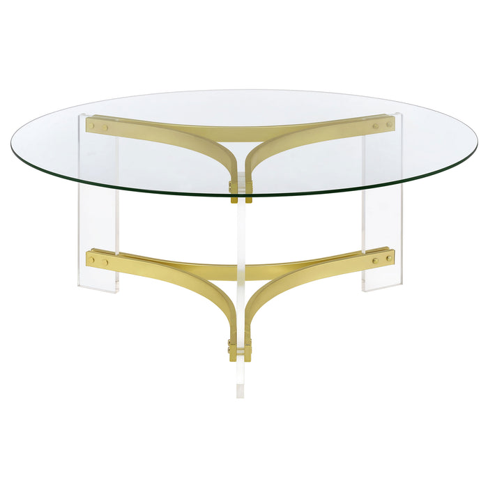 Janessa Round Glass Top Acrylic Leg Coffee Table Matte Brass