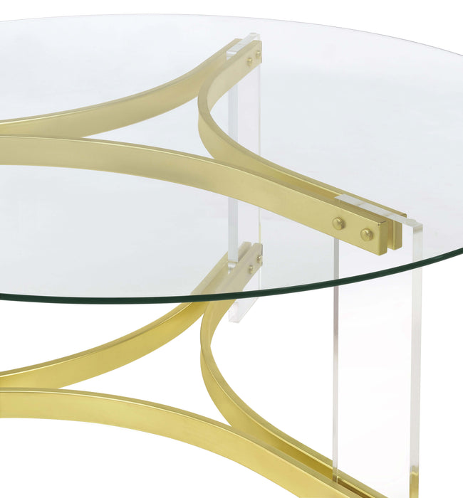 Janessa Round Glass Top Acrylic Leg Coffee Table Matte Brass