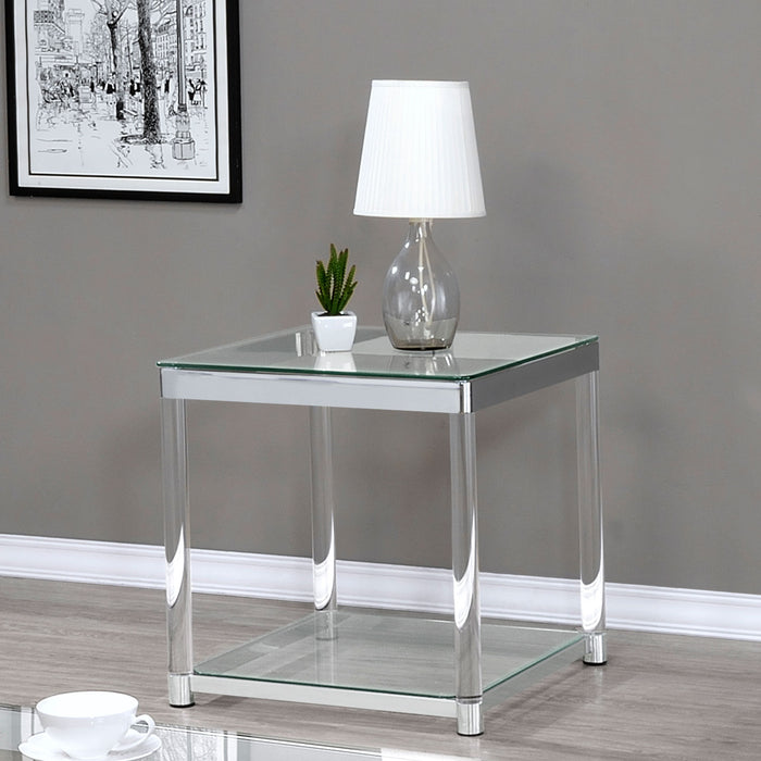 Anne Square Glass Top Acrylic Leg Side End Table Chrome