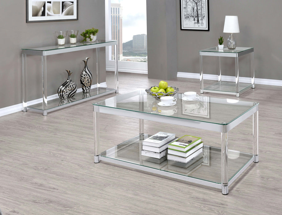 Anne Square Glass Top Acrylic Leg Side End Table Chrome