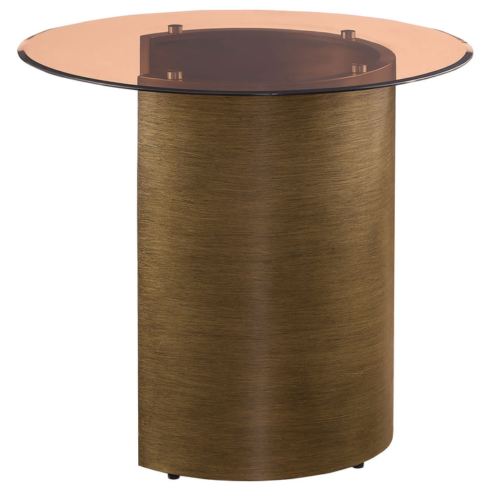 Morena Round Tawny Glass Top Side End Table Brushed Bronze