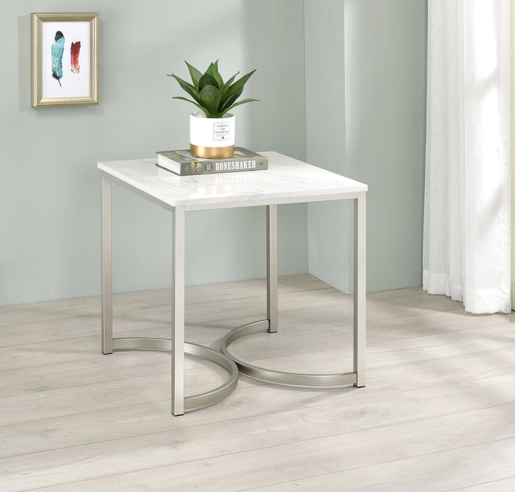 Leona Square Faux Marble Side End Table Satin Nickel