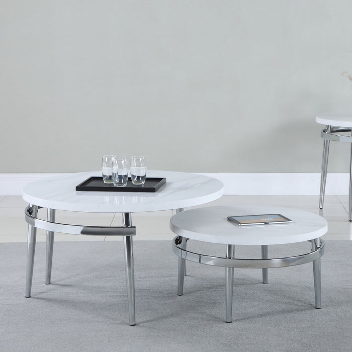 Avilla 2-piece Round Marble Top Coffee Table Set White