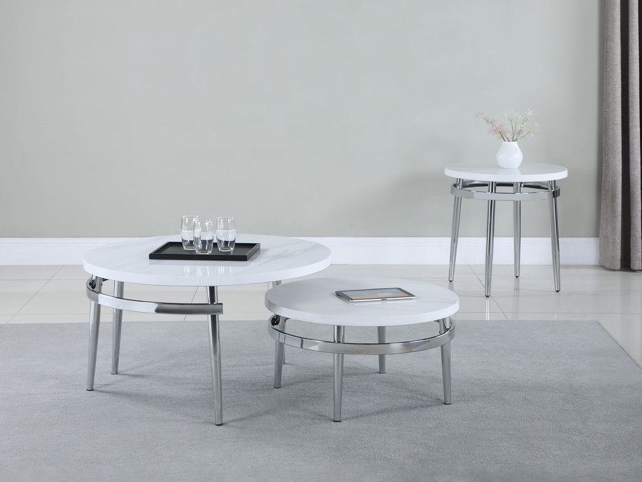 Avilla 2-piece Round Marble Top Coffee Table Set White