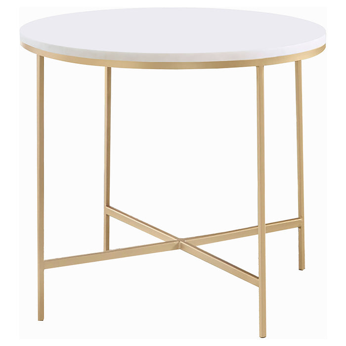 Ellison Round Marble Top Side End Table White and Gold
