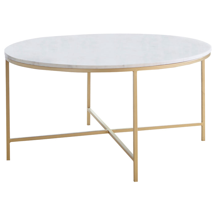 Ellison Round Marble Top Coffee Table White and Gold