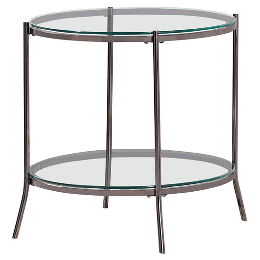 Laurie 1-shelf Glass Top Round Side End Table Black Nickel
