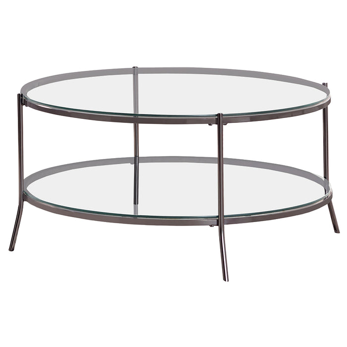 Laurie 1-shelf Glass Top Round Coffee Table Black Nickel