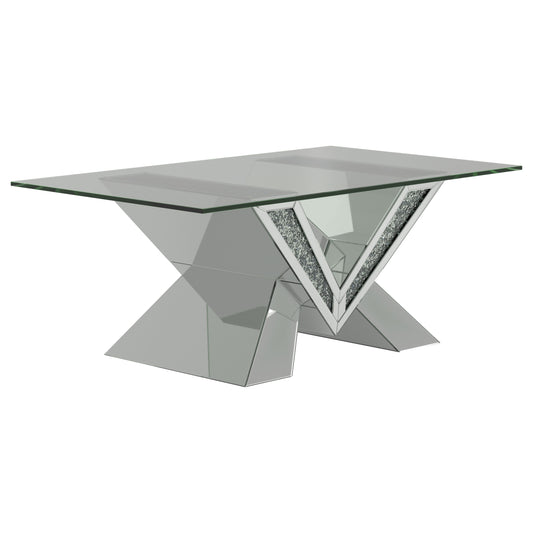 Taffeta Glass Top Mirrored Acrylic Coffee Table Silver