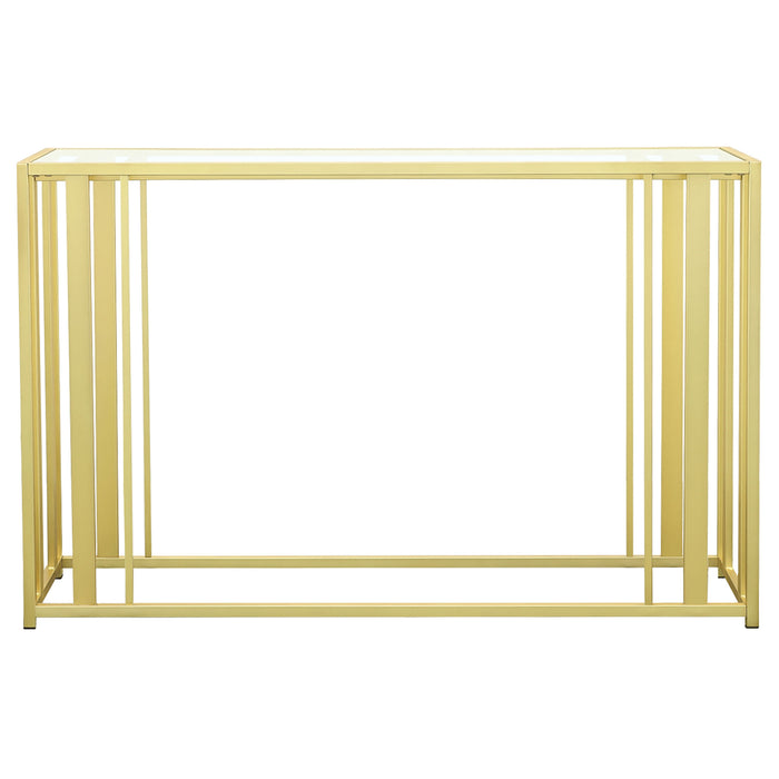 Adri Glass Top Entryway Sofa Console Table Matte Brass