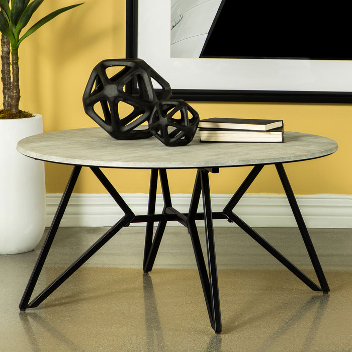 Hadi Round SmartTop Coffee Table Cement and Gunmetal